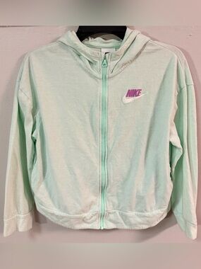 Nike Kids Mint Green Zip-Up Hoodie with Purple Logo